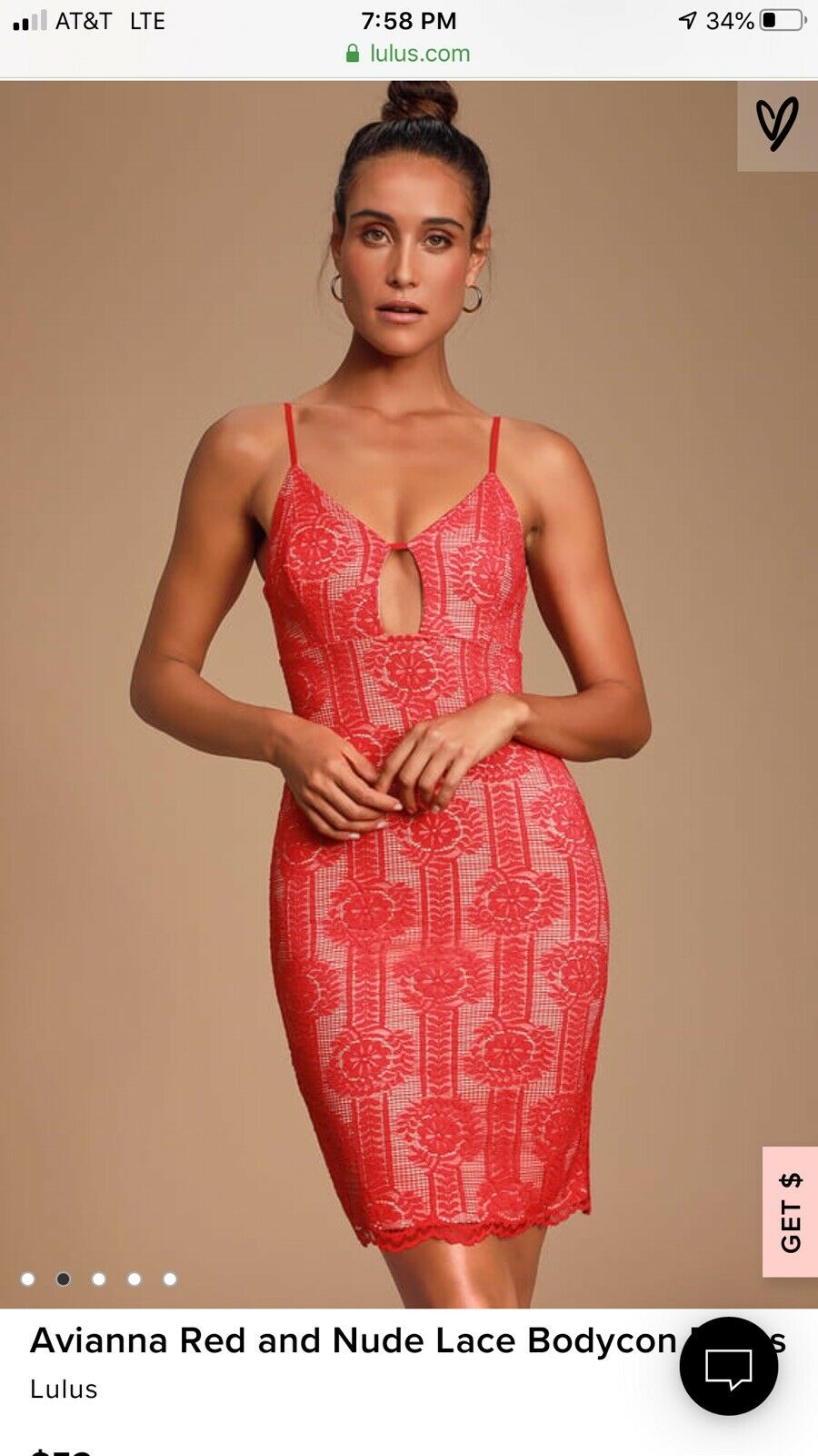 Lulus Avianna Red and Nude Lace Bodycon Dress, Size Medium