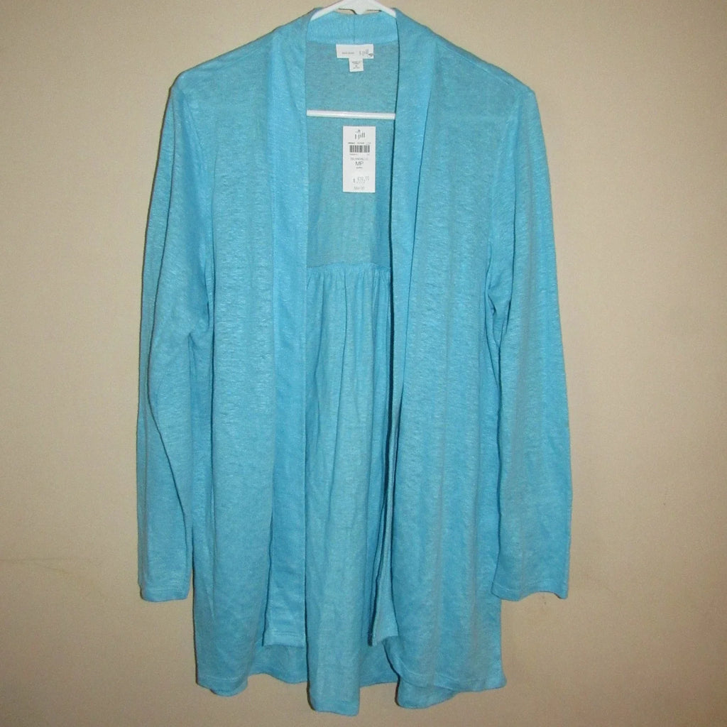 J. Jill Love Linen Open Cardigan Island Blue Beachy Coastal, Medium