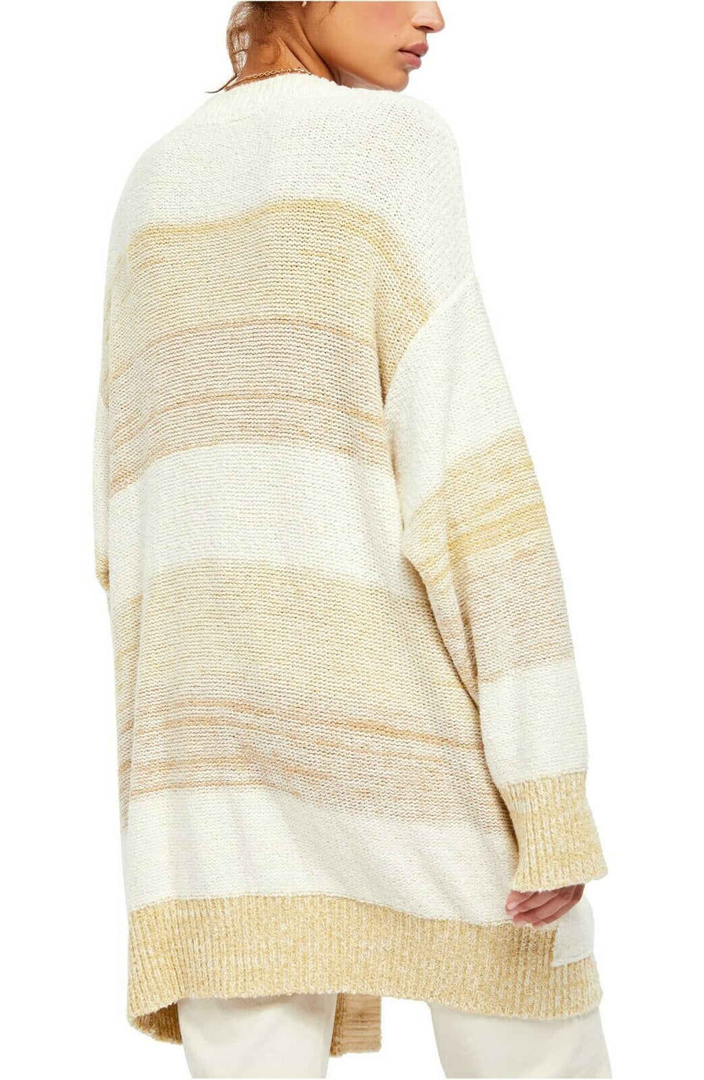 Free People Womens Beige Striped Open Cardigan Sweater, Medium