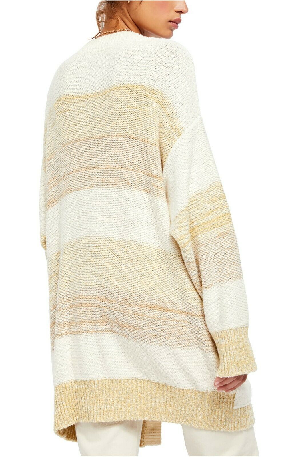 Free People Womens Beige Striped Open Cardigan Sweater, Medium