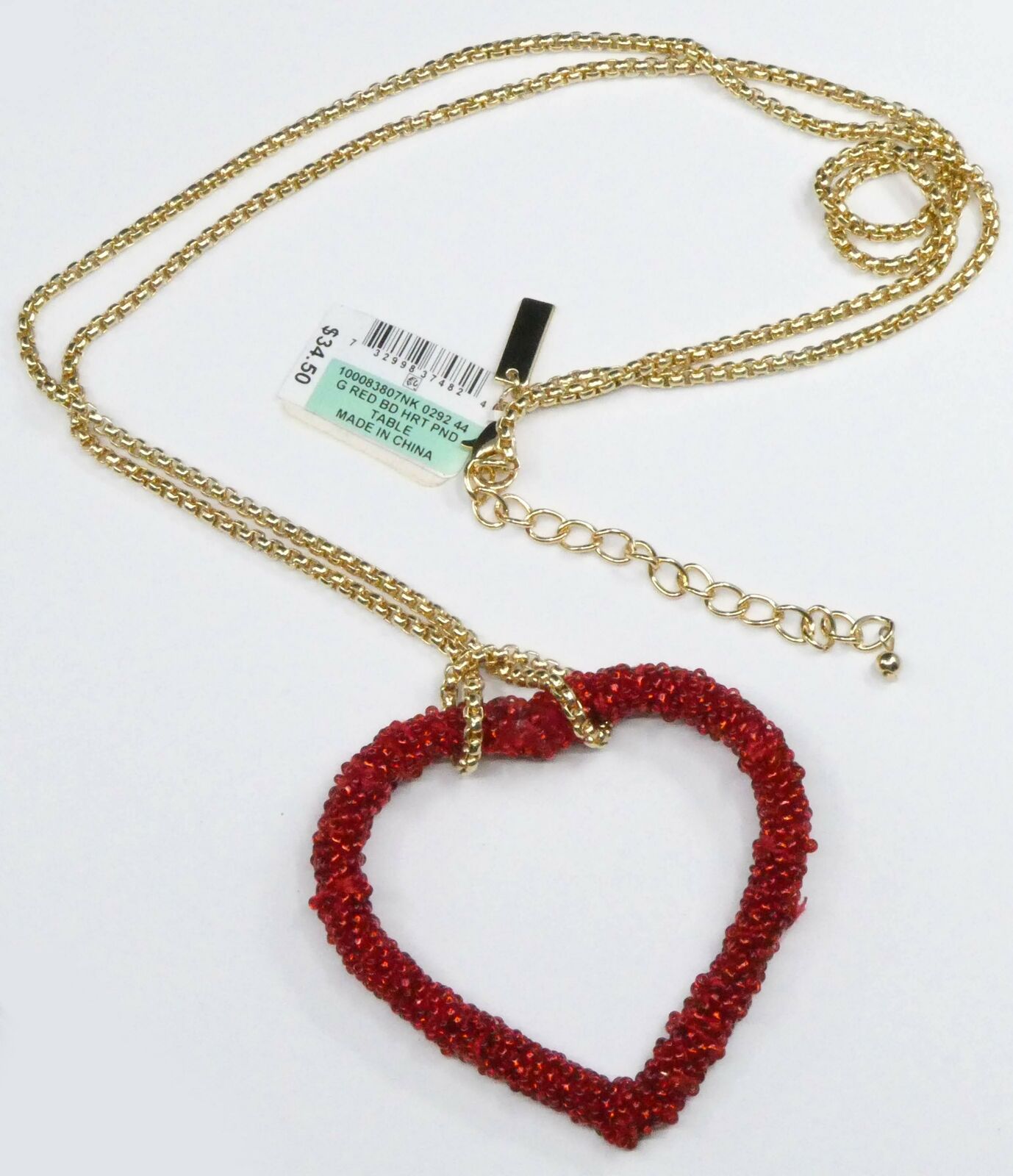 Inc Gold-Tone Beaded Heart Pendant Necklace