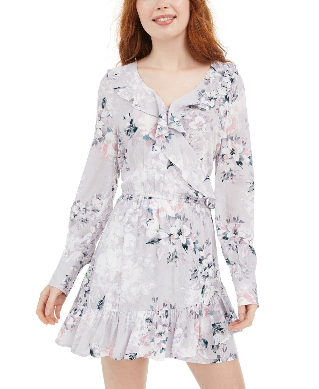 American Rag Juniors Printed Ruffle-Trimmed Wrap Dress