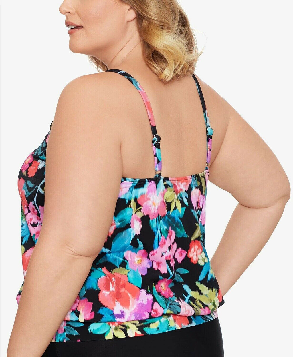 Swim Solutions Plus Size in Living Color Blouson Tankini Top, Size 24W