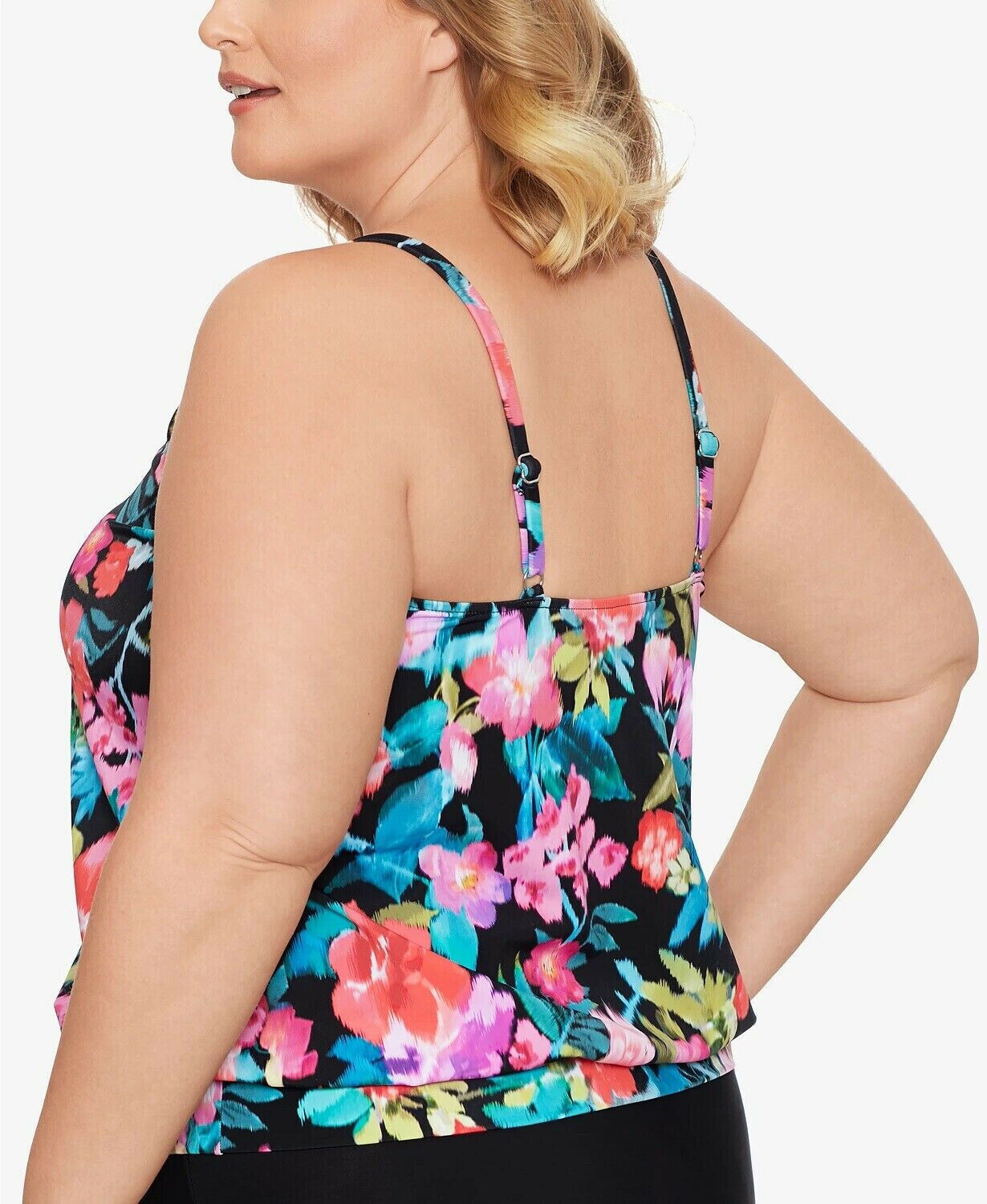 Swim Solutions Plus Size in Living Color Blouson Tankini Top, Size 24W