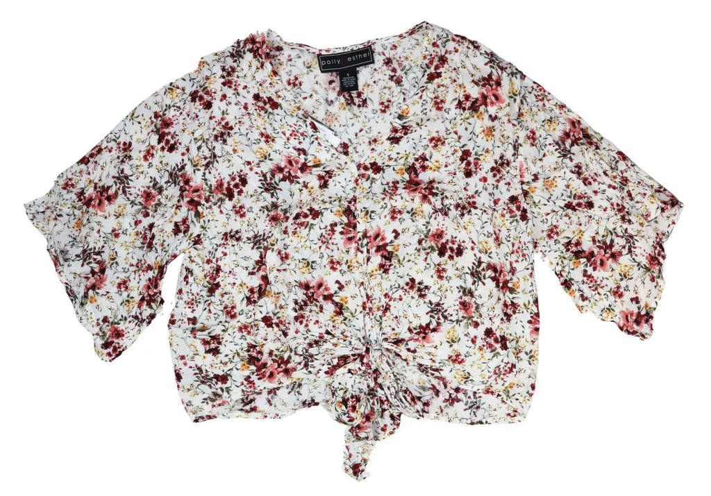 Polly & Esther Juniors Oversized Tie-Front Blouse