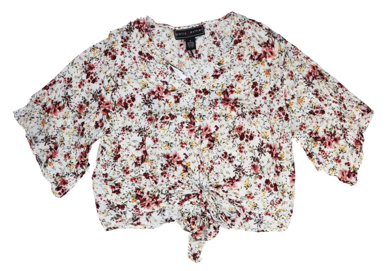 Polly & Esther Juniors Oversized Tie-Front Blouse