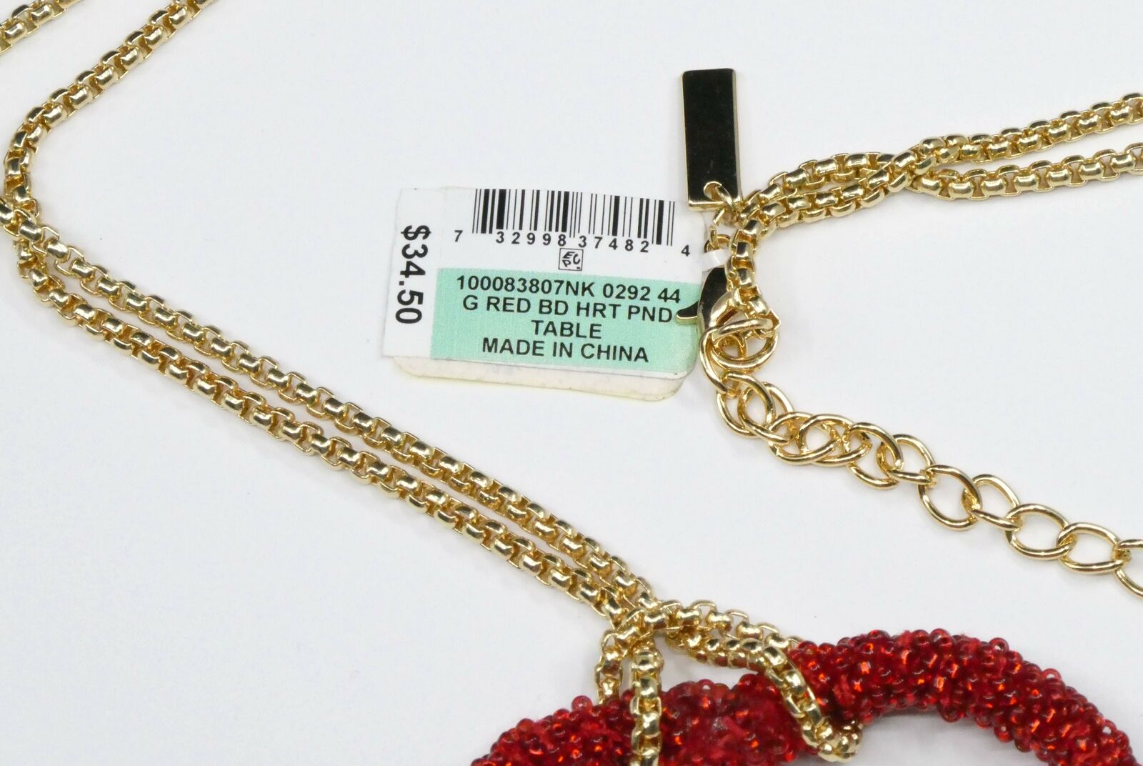 Inc Gold-Tone Beaded Heart Pendant Necklace