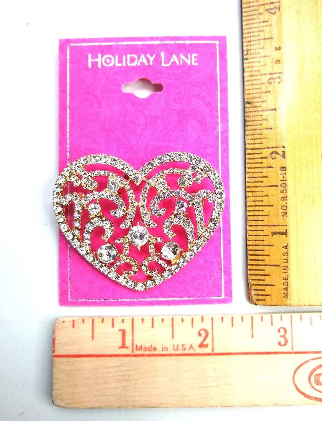 Holiday Lane Gold-Tone Crystal Filigree Heart Pin