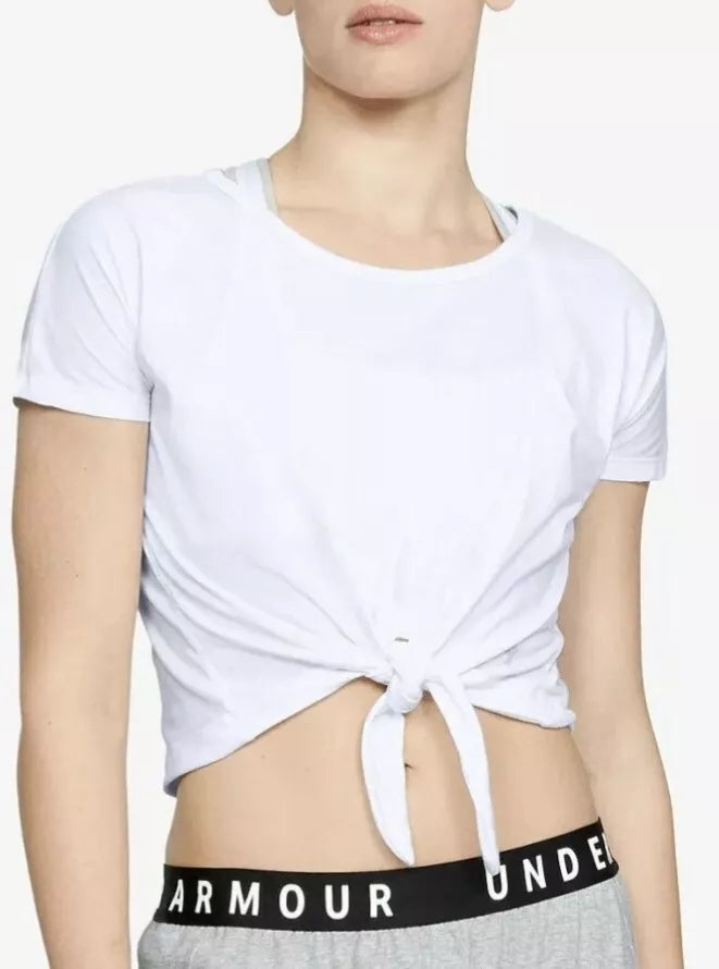 Under Armour Front-Tie Cropped T-Shirt, Size Large