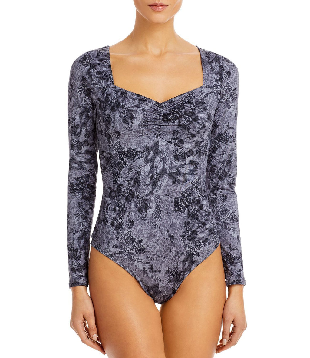 Aqua  Snake Print Sweetheart Neck Bodysuit Gray