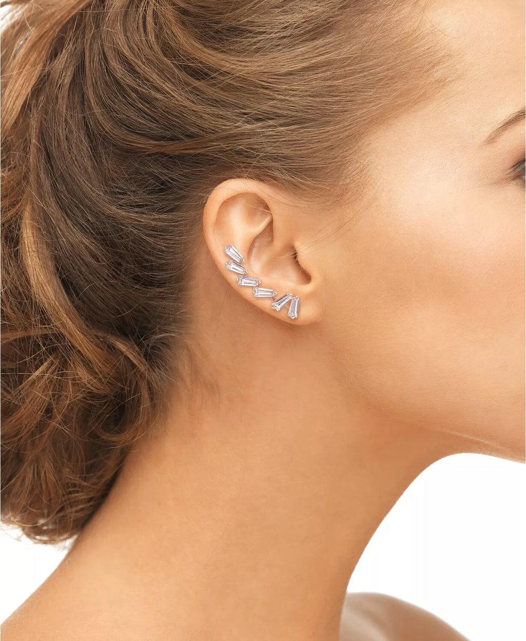 Tiara Cubic Zirconia Ear Climbers in 14k Rose Gold-Plated Sterling Silver