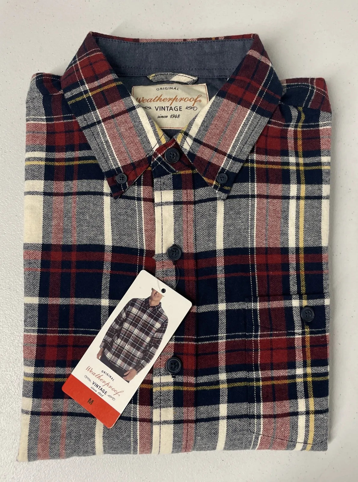 Weatherproof Vintage Mens Exploded Flannel Plaid Shirt, Size Small