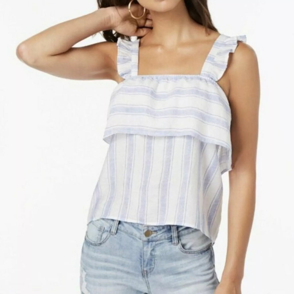 Almost Famous Juniors Striped Ruffle-Trimmed Tank Top
