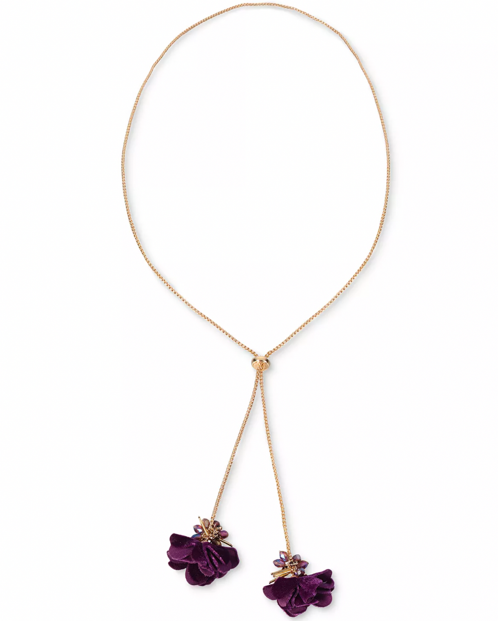 Inc Gold-Tone Color Bead and Flower 40In Adjustable Lariat Necklace