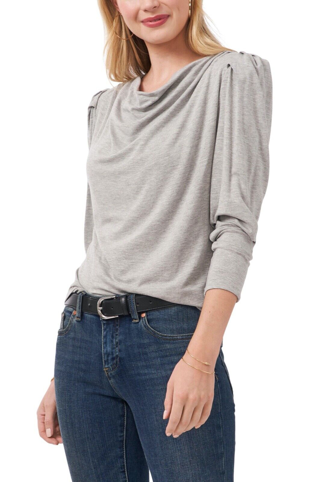 Vince Camuto Draped-Neck Top – Silver, Size XS