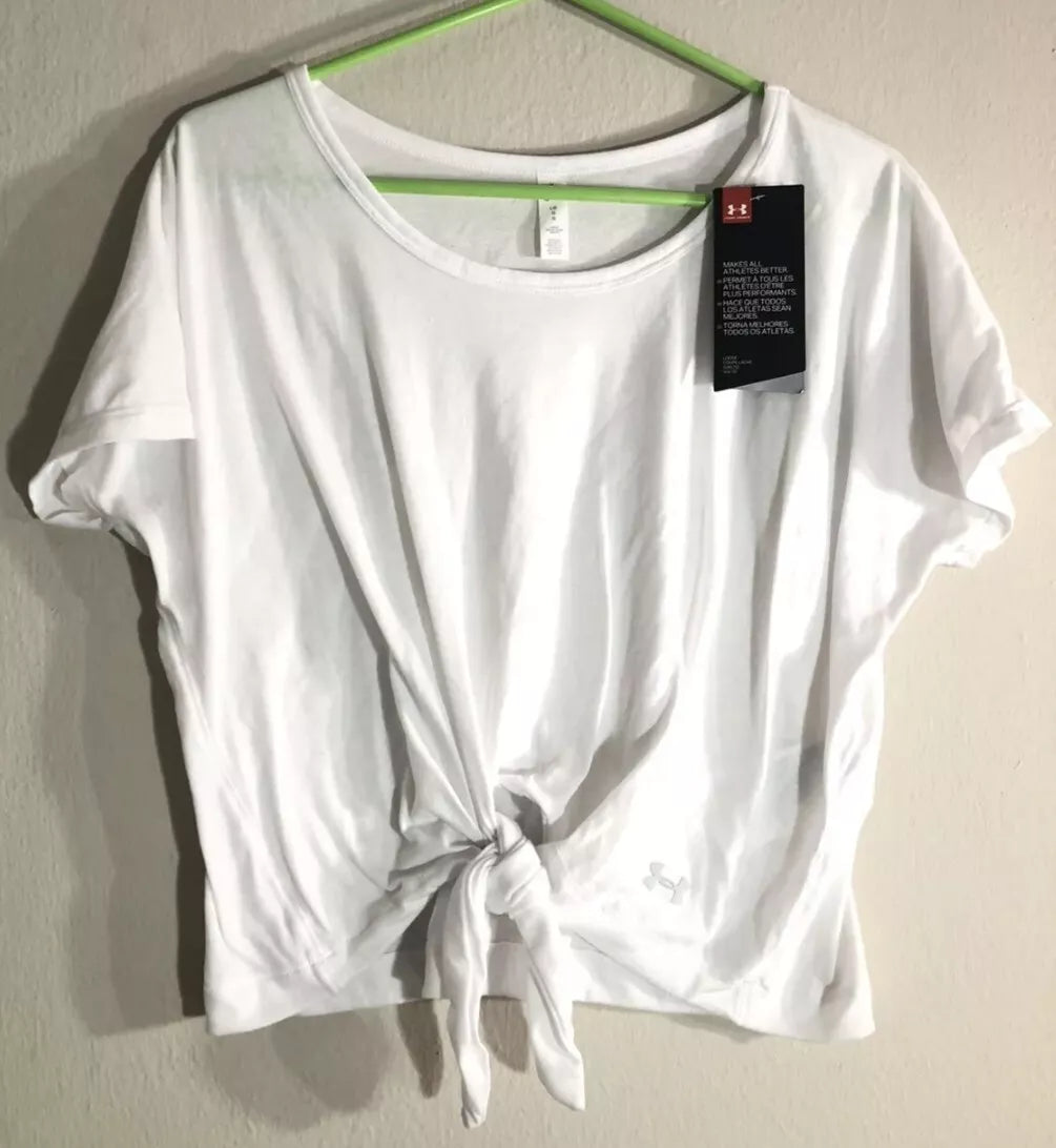 Under Armour Front-Tie Cropped T-Shirt, Size Large