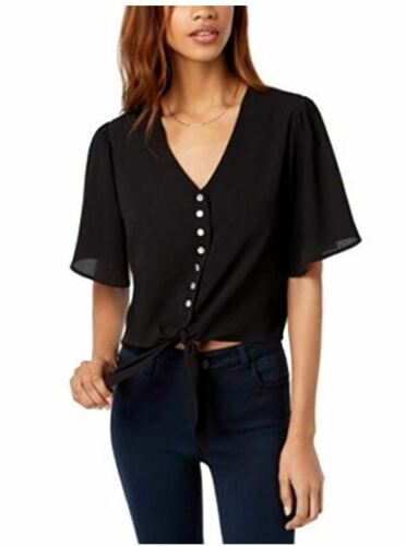 Gypsies & Moondust Juniors Buttoned Tie-Front Camp Shirt