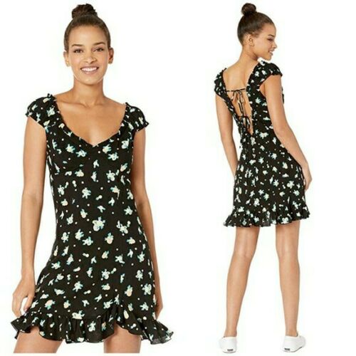 Free People Womens Like A Lady Sleeveless Printed Mini Dress, Black, Size Small