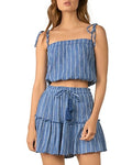 Elan Sheer Tie Unlined Pullover Elasticized Striped Spaghetti Strap, Size Medium