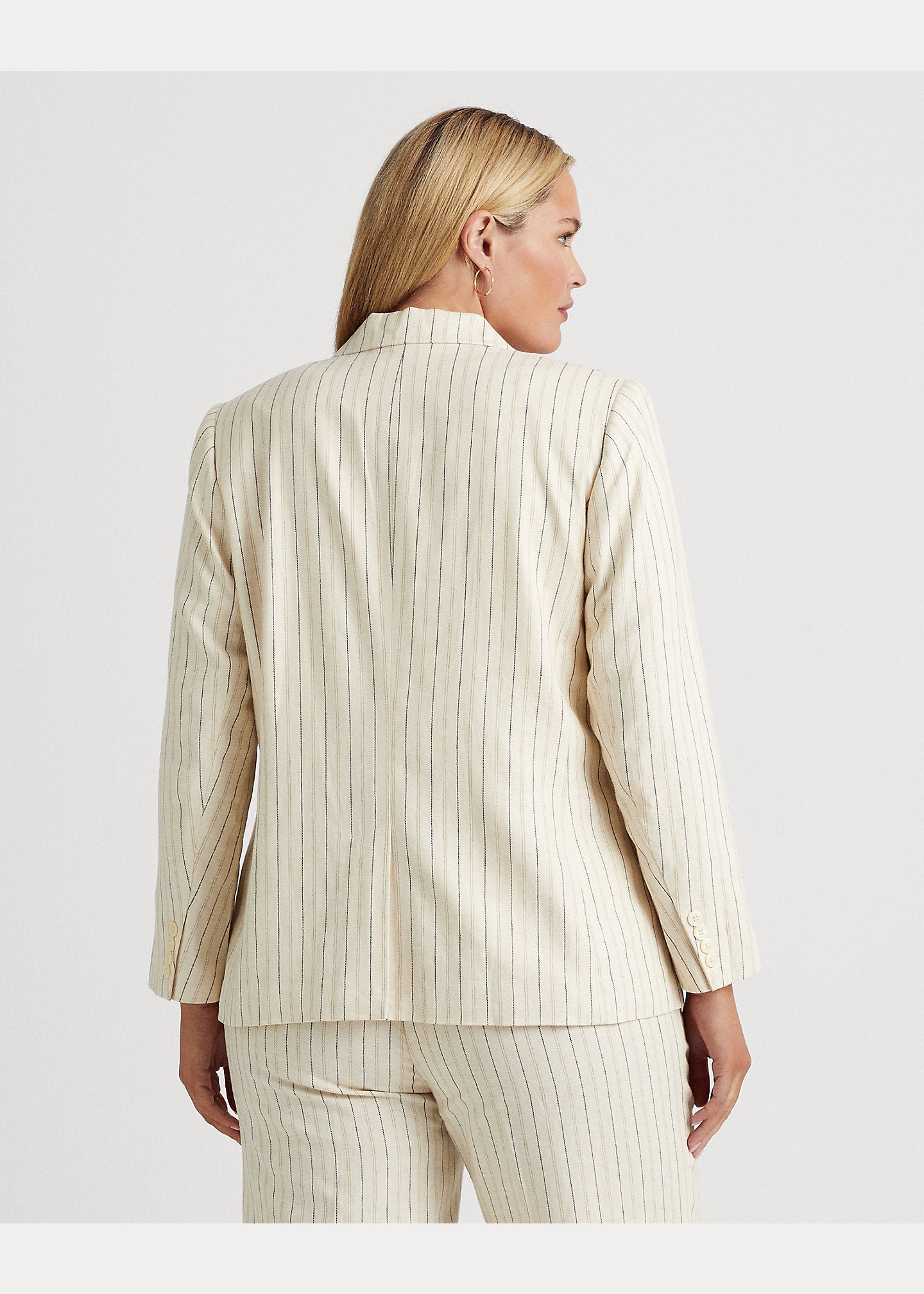 Ralph Lauren Womens Striped Linen-Blend Twill Blazer, Size 18