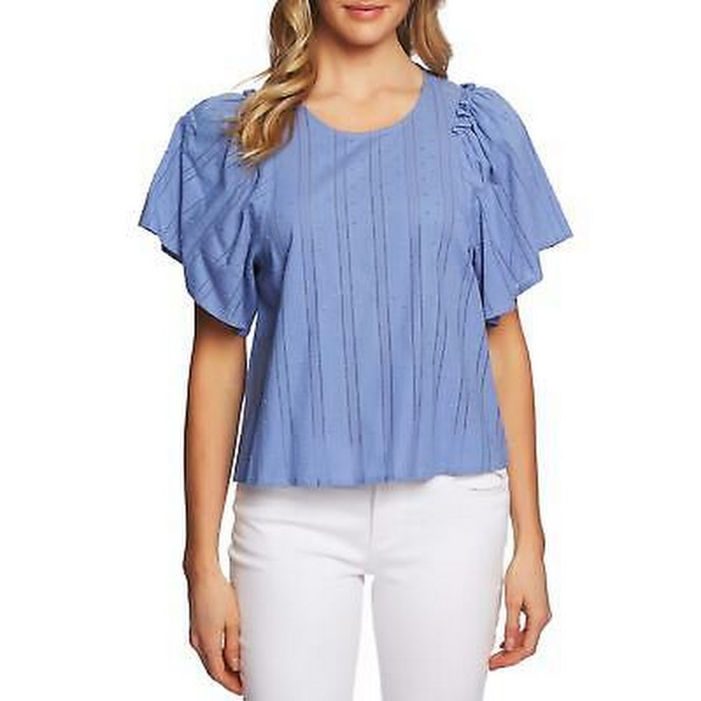 CeCe Flutter Sleeve Cotton Stripe Jacquard Blouse, Size Large