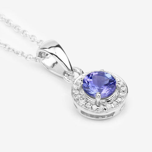 1.05 Carat Genuine Tanzanite and White Topaz .925 Sterling Silver Pendant