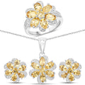 7.92 Carat Genuine Citrine and White Topaz .925 Sterling Silver 3 Piece Jewelry Set (Ring, Earrings, and Pendant w/ Chain)