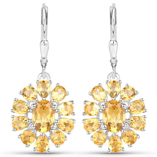 12.24 Carat Genuine Citrine and White Topaz .925 Sterling Silver 3 Piece Jewelry Set (Ring, Earrings, and Pendant w/ Chain)