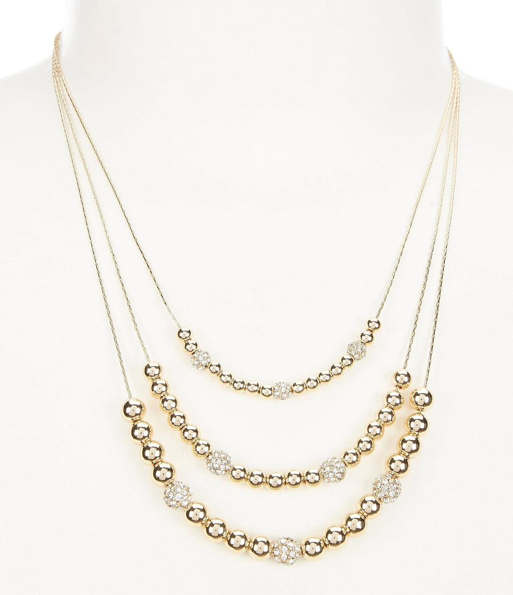 Anne Klein Gold-Tone Pave Fireball & Bead Layered Necklace, 16 + 3" Extender"