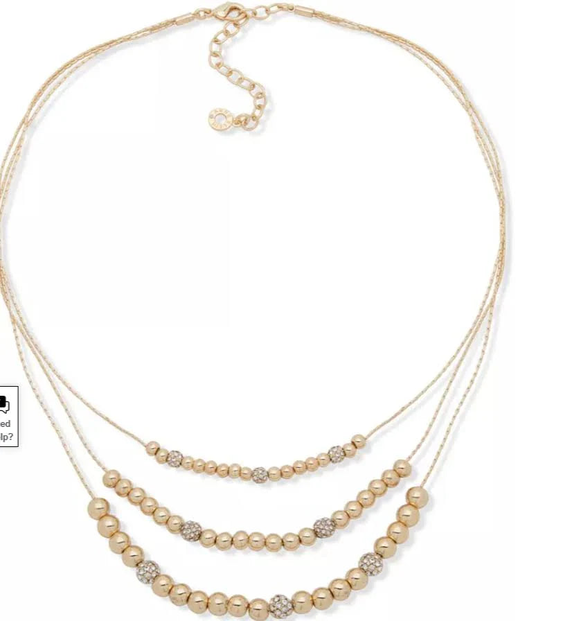 Anne Klein Gold-Tone Pave Fireball & Bead Layered Necklace, 16 + 3" Extender"