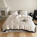 Silky Black Heart White Bedding Set / White + Black