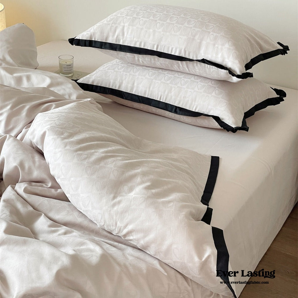 Silky Luxury Heart Textured Bedding Set / Beige