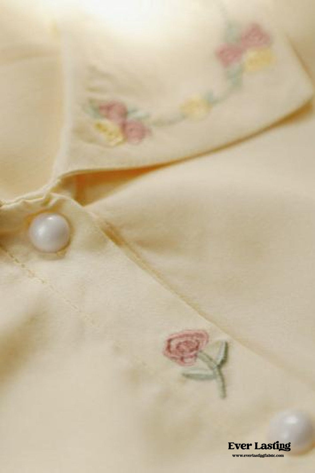 Silky Rose Cream Yellow Embroidered Nightgown Dress