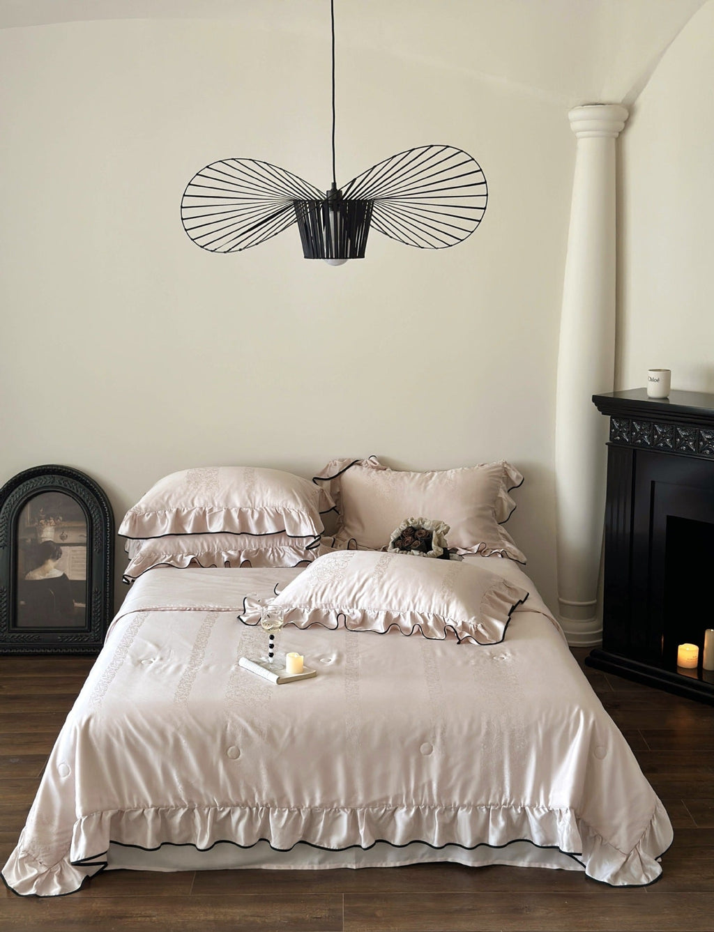 Silky Ruffle Blanket Comforter Set / Rust Pink