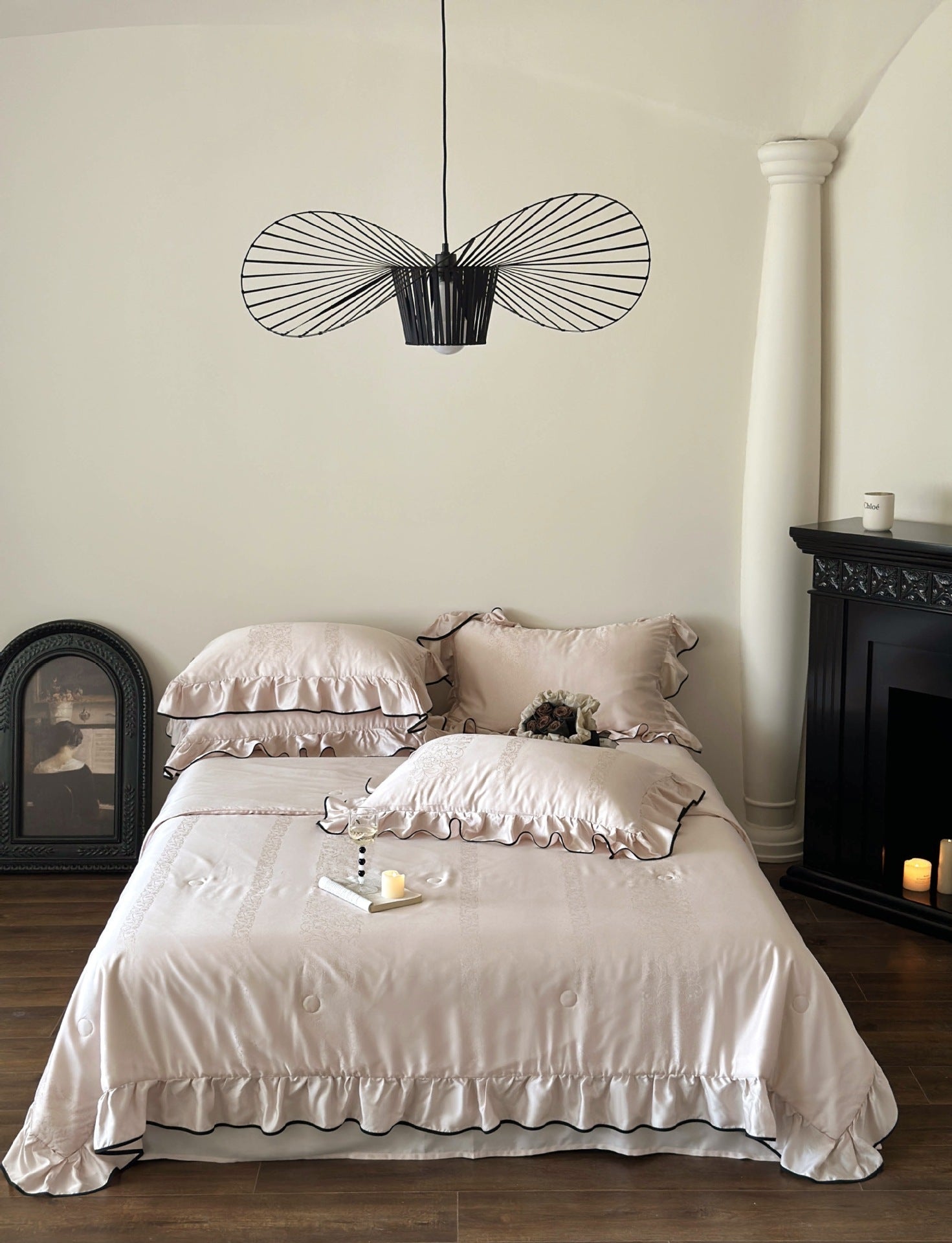 Silky Ruffle Blanket Comforter Set / Rust Pink