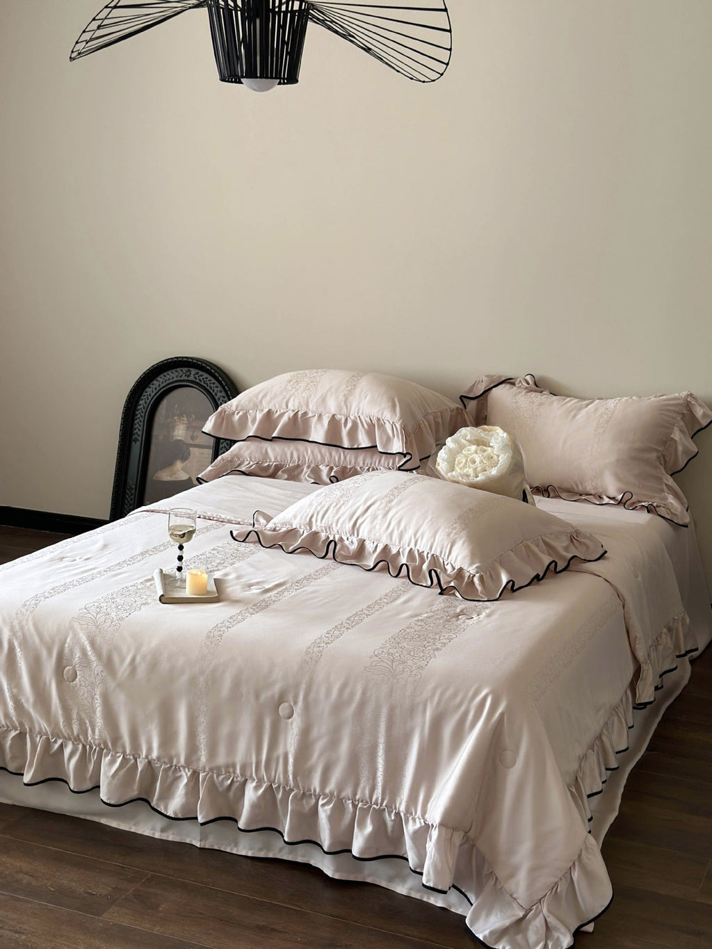 Silky Ruffle Blanket Comforter Set / Rust Pink