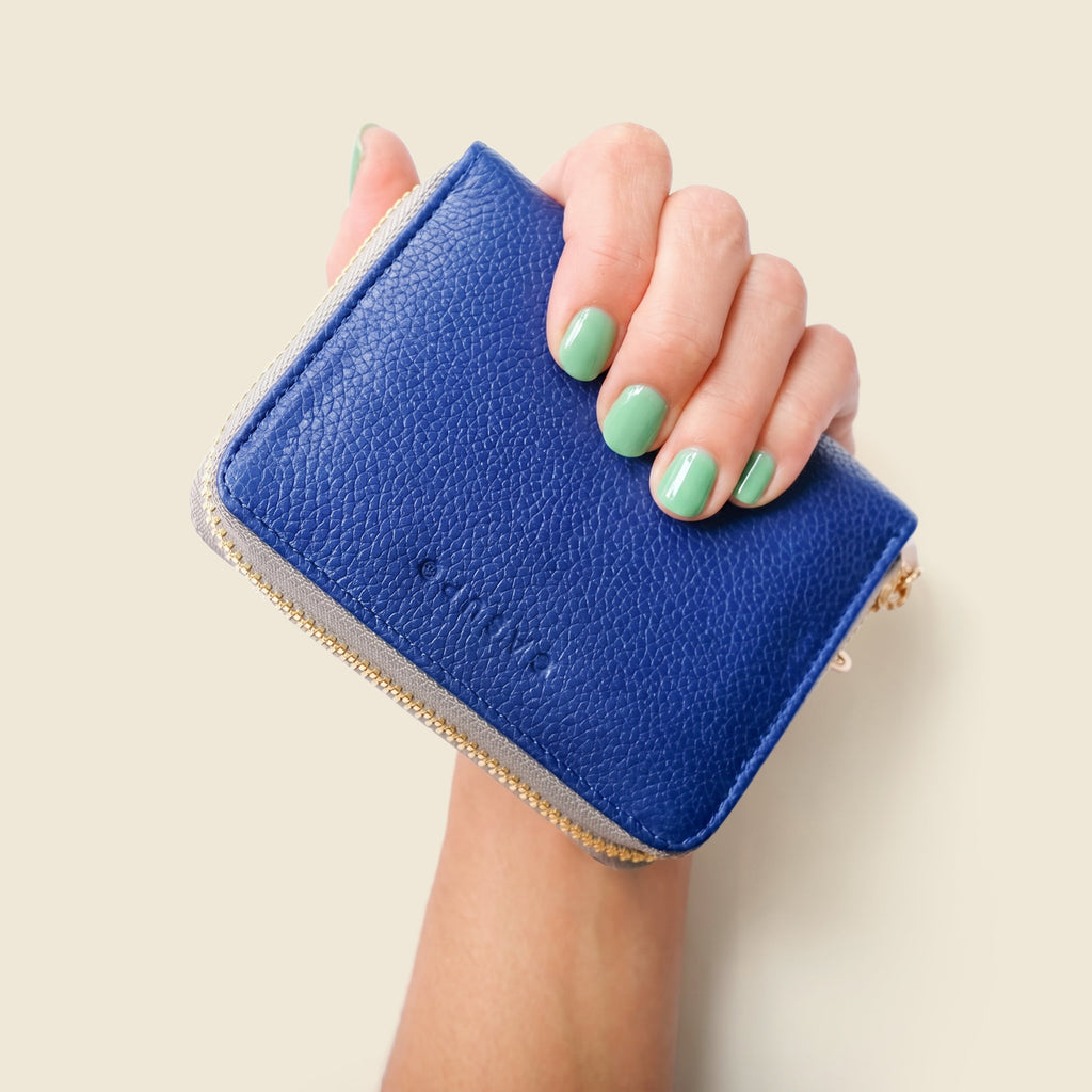Small Zipper Wallet with Detachable Key Ring - Cobalt Blue
