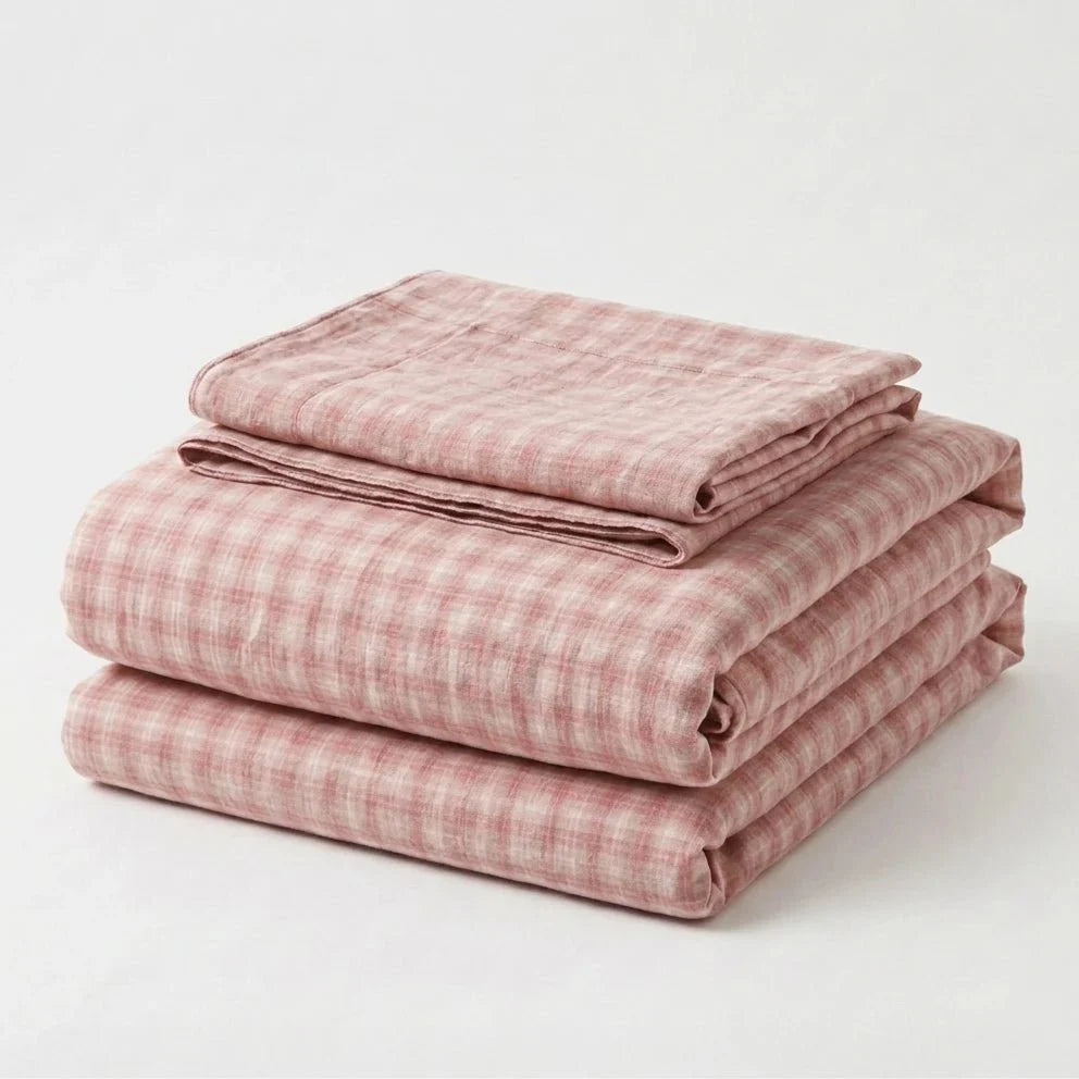 Soft Blend Plaid Bedding Set / Pink