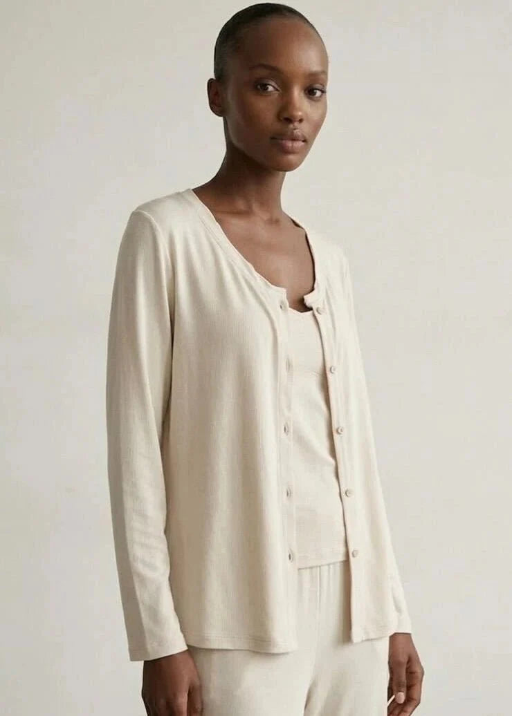 Solid Ruffle V Tank and Long Pants with Cardigan Modal Pajama Set