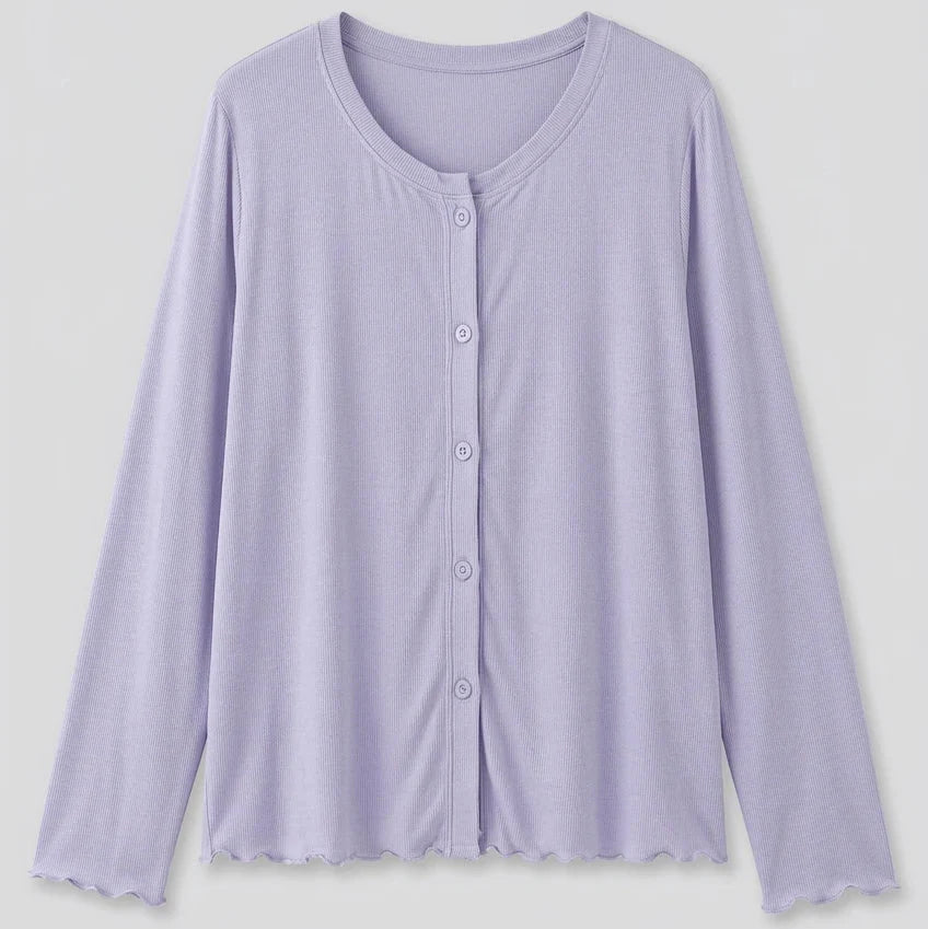Solid Ruffle V Tank and Long Pants with Cardigan Modal Pajama Set