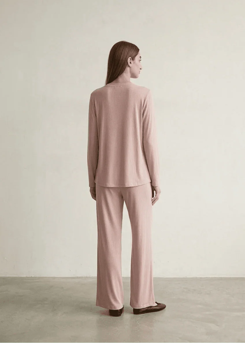 Solid Ruffle V Tank and Long Pants with Cardigan Modal Pajama Set