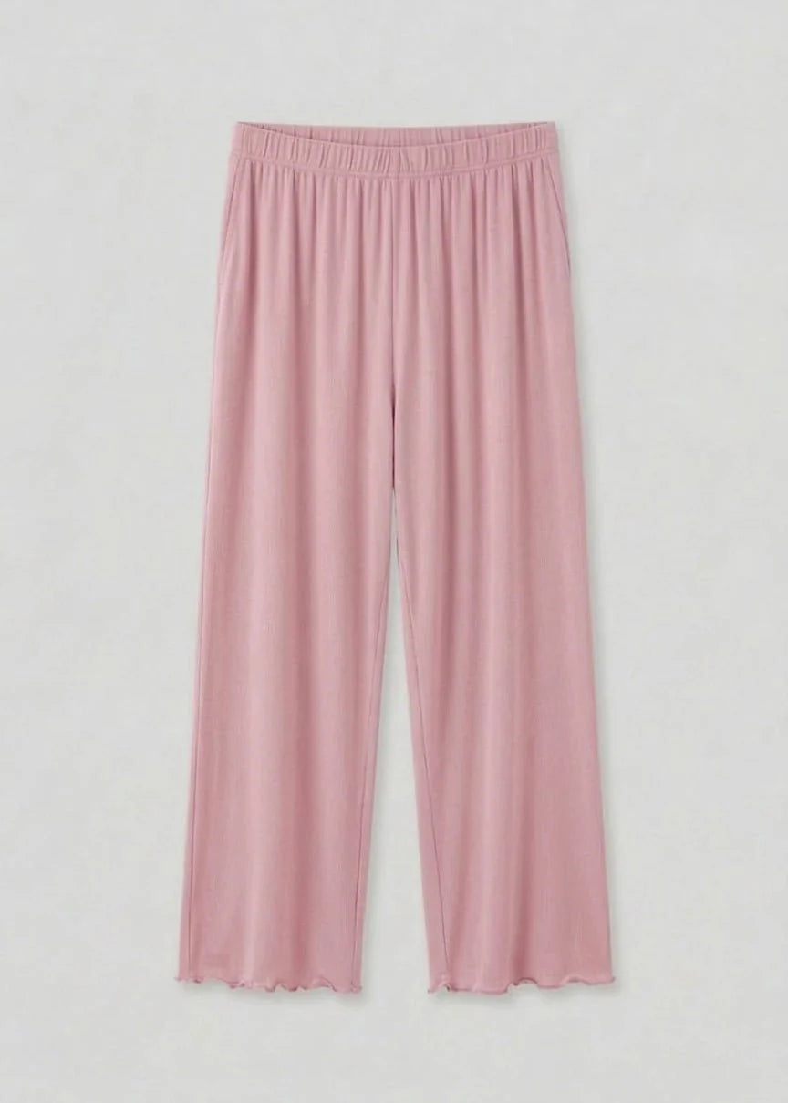 Solid Ruffle V Tank and Long Pants with Cardigan Modal Pajama Set