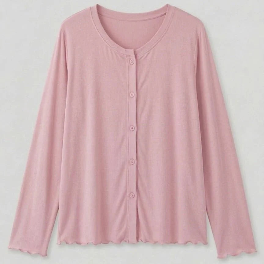 Solid Ruffle V Tank and Long Pants with Cardigan Modal Pajama Set