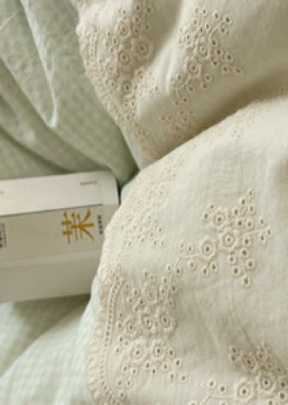 Sophia Gingham Lace Washed Cotton Bedding Set / Ocean Blue