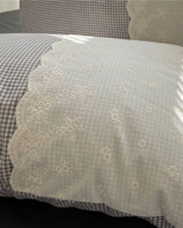 Sophia Gingham Lace Washed Cotton Bedding Set / Ocean Blue
