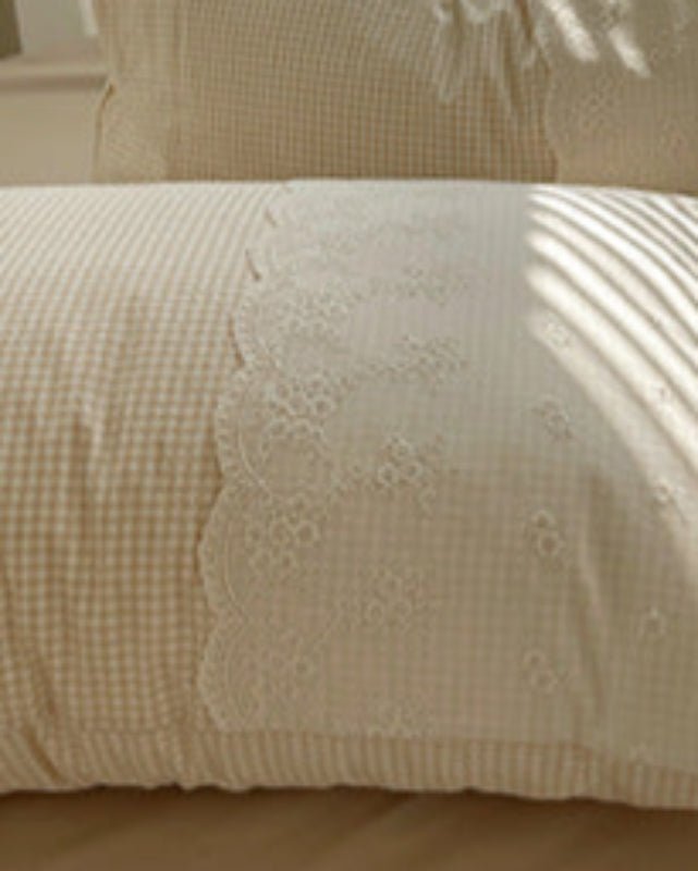 Sophia Gingham Lace Washed Cotton Bedding Set / Ocean Blue