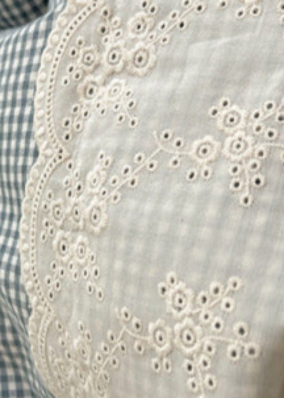 Sophia Gingham Lace Washed Cotton Bedding Set / Ocean Blue