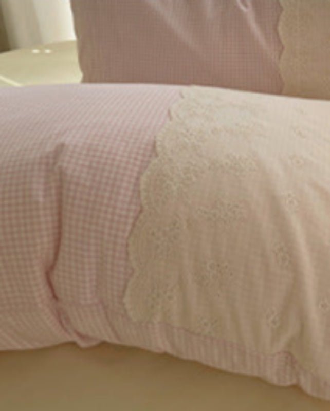 Sophia Gingham Lace Washed Cotton Bedding Set / Ocean Blue
