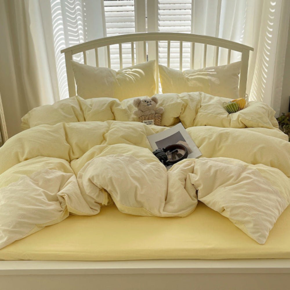 Sophia Gingham Lace Washed Cotton Bedding Set / Ocean Blue
