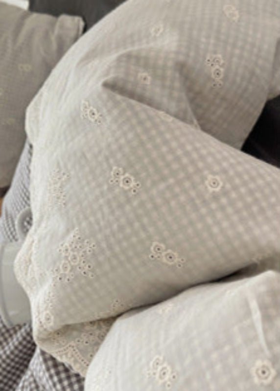 Sophia Gingham Lace Washed Cotton Bedding Set / Ocean Blue